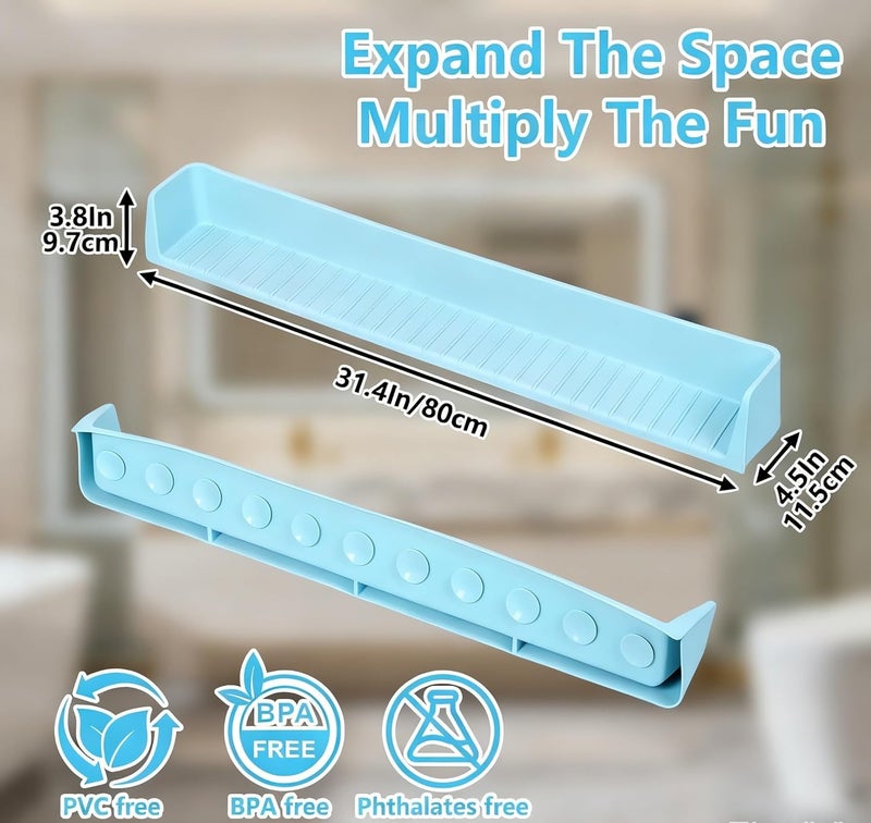 Sgmforge Bathtub Splash Guard for Kids, Long Flexible Silicone Shower Splash Guard with Suction Cups, 2-in-1 Tub Ledge Organizer for Bath Toys & Supplies, Prevents Water Spills, Keeps Floor Dry (Blue) - Image 2